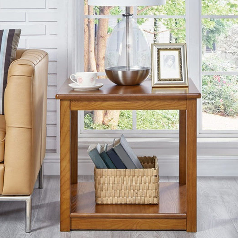 Traditional Wood End Table 4 Legs Sofa Side Table with Shelf for Living Room