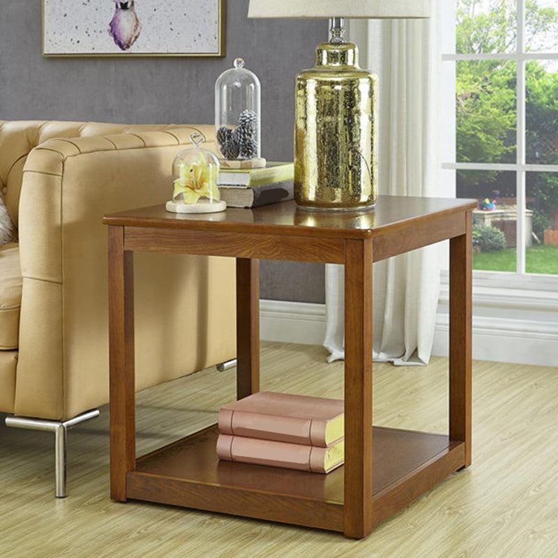 Traditional Wood End Table 4 Legs Sofa Side Table with Shelf for Living Room