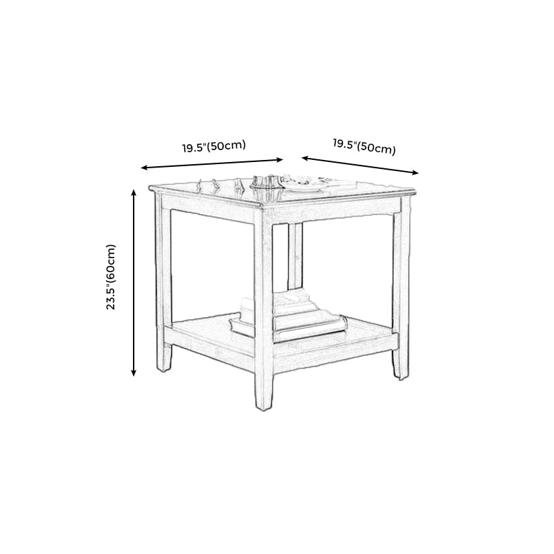 Traditional Wood End Table 4 Legs Sofa Side Table with Shelf for Living Room