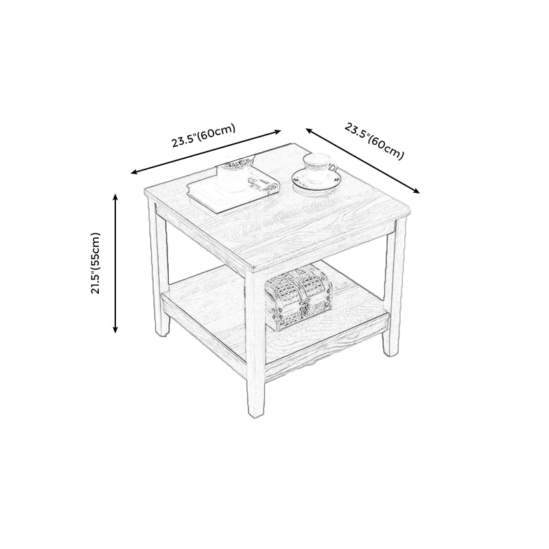 Traditional Wood End Table 4 Legs Sofa Side Table with Shelf for Living Room