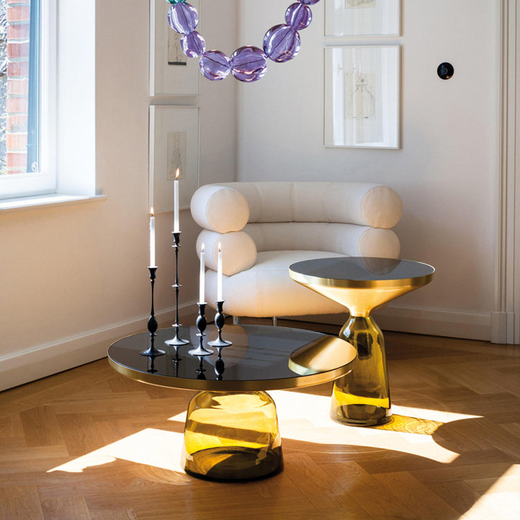 Glass Top End Table Modern Pedestal Sofa Side Table for Living Room