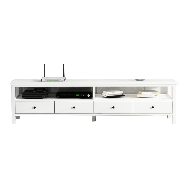 White Contemporary TV Stand Faux Wood TV Cabinet with Drawers