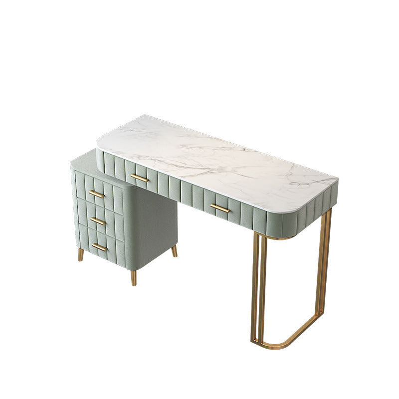 5-Drawer Vanity Makeup Table Set Stone Top and Metal Dressing Table