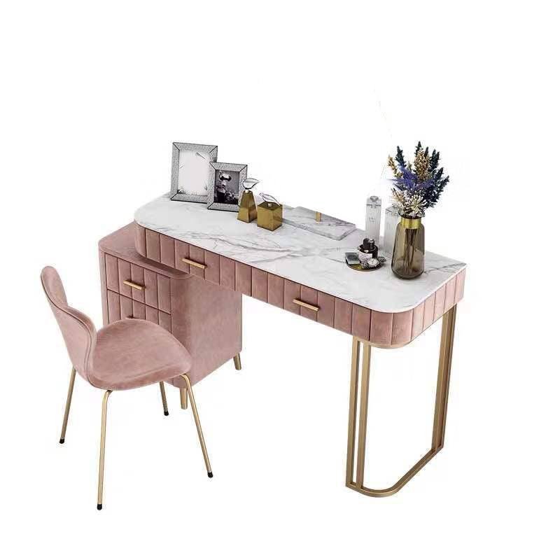 5-Drawer Vanity Makeup Table Set Stone Top and Metal Dressing Table