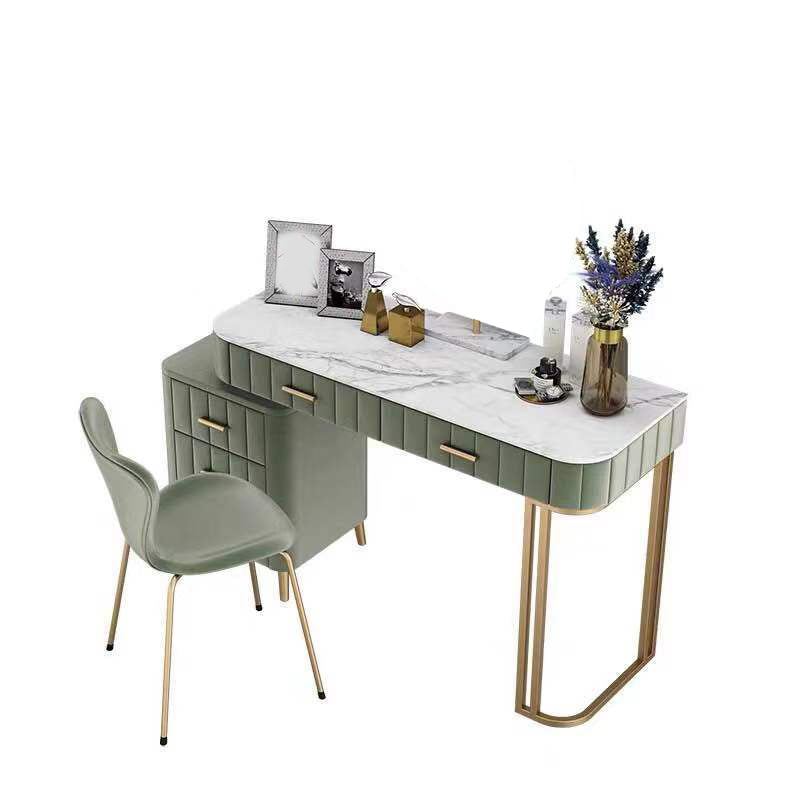 5-Drawer Vanity Makeup Table Set Stone Top and Metal Dressing Table