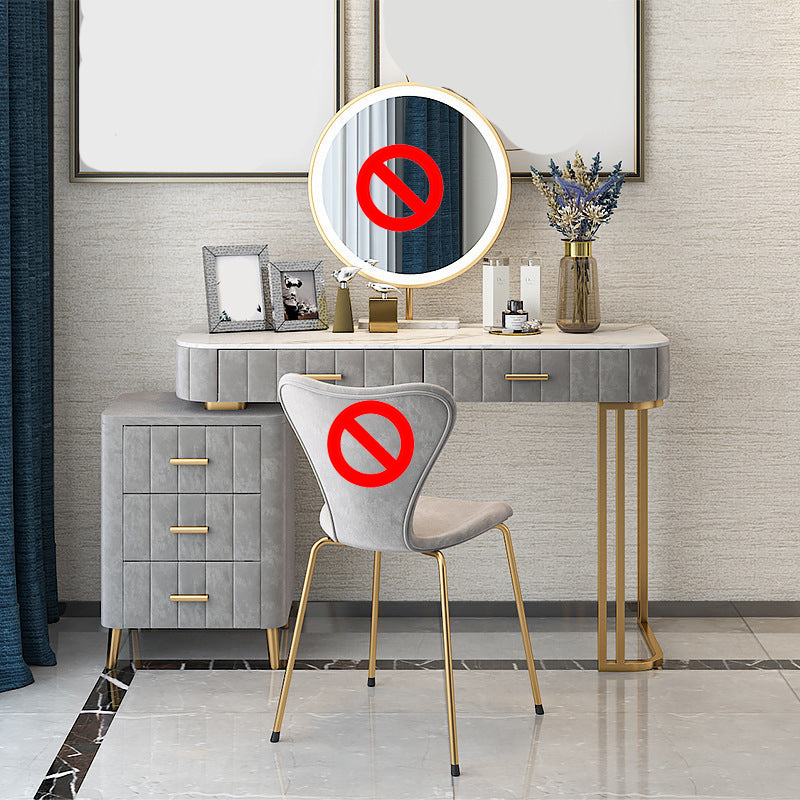 5-Drawer Vanity Makeup Table Set Stone Top and Metal Dressing Table