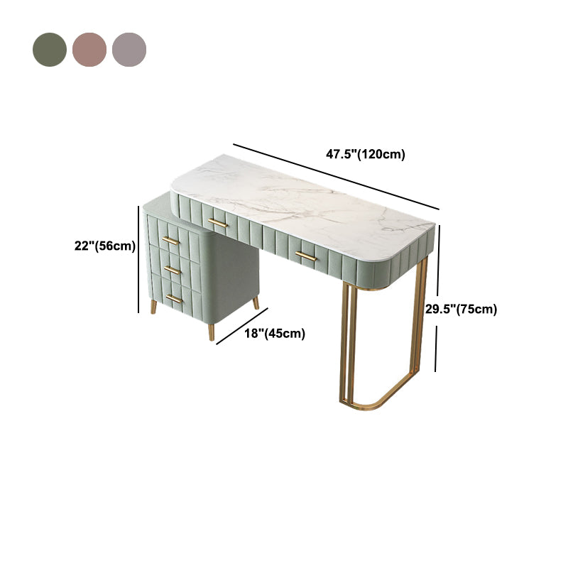 5-Drawer Vanity Makeup Table Set Stone Top and Metal Dressing Table