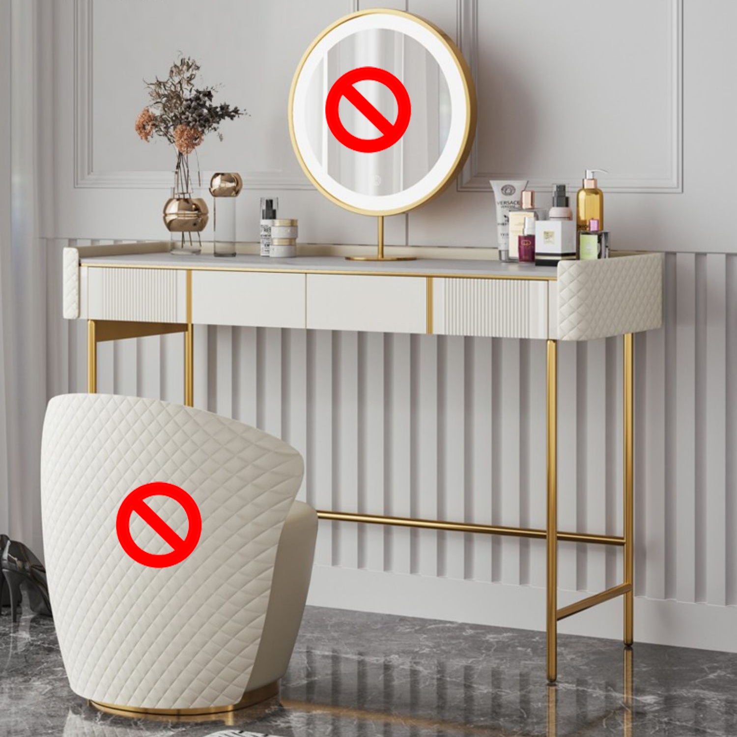 2 Drawers Vanity Set with Stool 30.7" High Metal Dressing Table