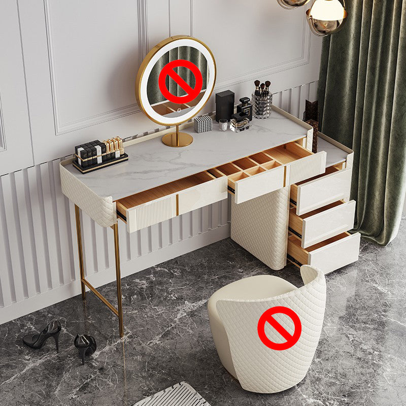 5 Storage Drawers Vanity Set Straight Feet Dresser with Padded Stool