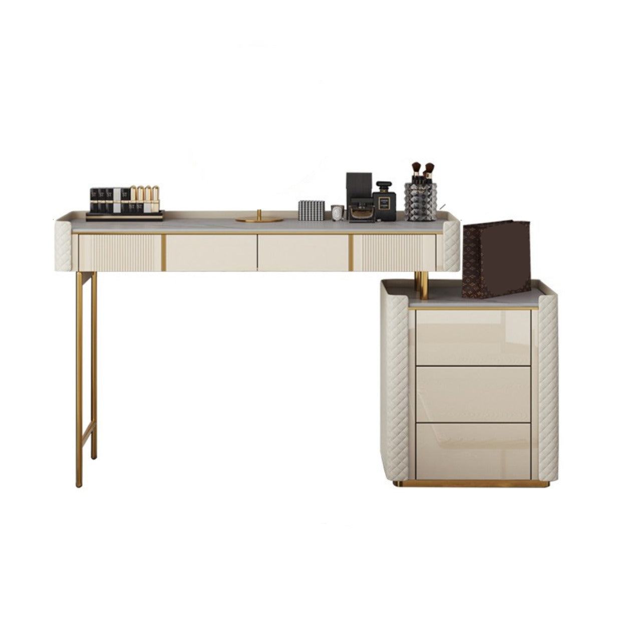 5 Storage Drawers Vanity Set Straight Feet Dresser with Padded Stool