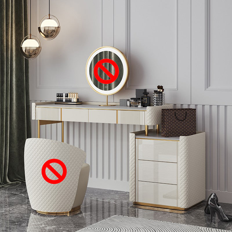 5 Storage Drawers Vanity Set Straight Feet Dresser with Padded Stool