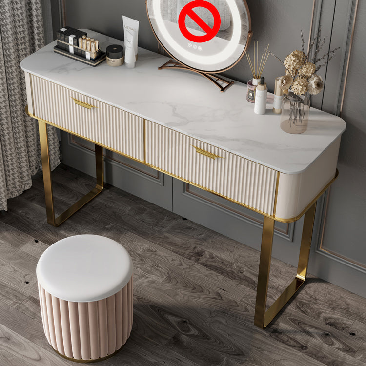 Beige Make-up Vanity Metal Dressing Table Stool Set with Drawers