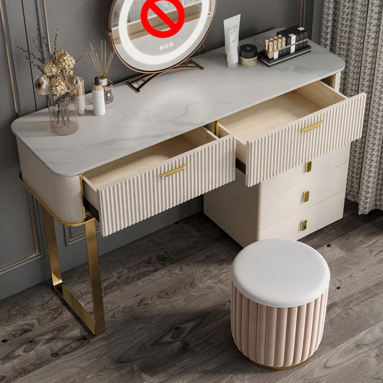 Beige Make-up Vanity Metal Dressing Table Stool Set with Drawers