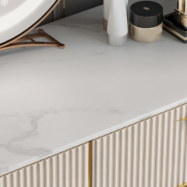 Beige Make-up Vanity Metal Dressing Table Stool Set with Drawers