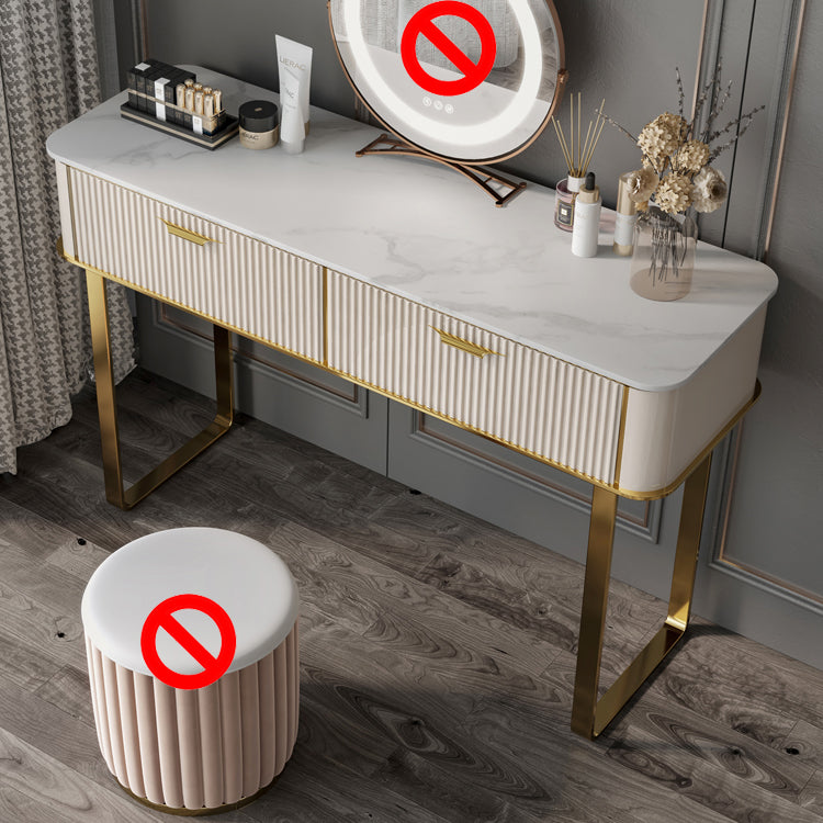 Beige Make-up Vanity Metal Dressing Table Stool Set with Drawers