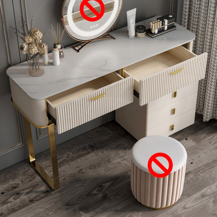 Beige Make-up Vanity Metal Dressing Table Stool Set with Drawers