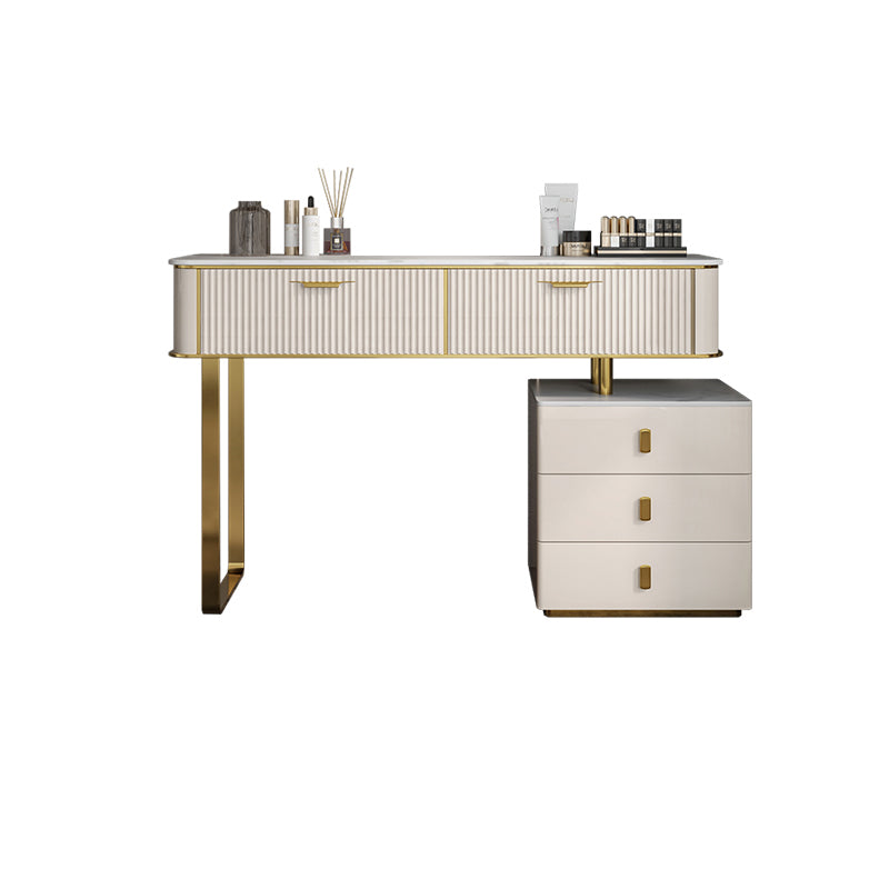 Beige Make-up Vanity Metal Dressing Table Stool Set with Drawers
