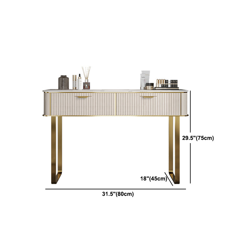 Beige Make-up Vanity Metal Dressing Table Stool Set with Drawers