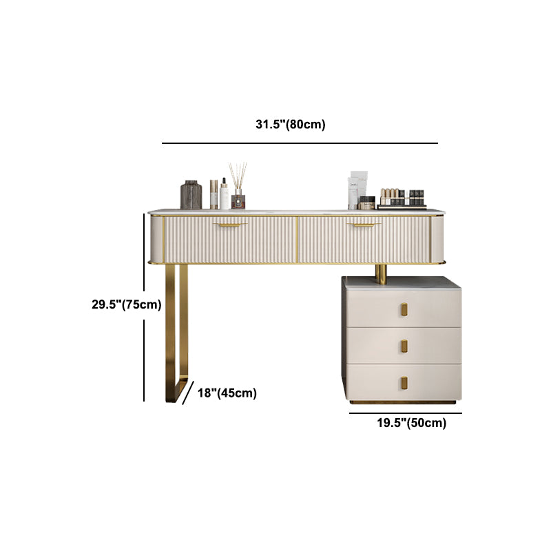 Beige Make-up Vanity Metal Dressing Table Stool Set with Drawers
