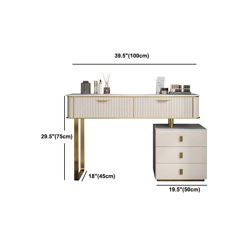 Beige Make-up Vanity Metal Dressing Table Stool Set with Drawers
