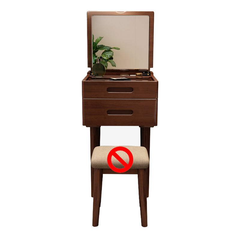 Solid Wood Flip-top Vanity Set Mirrored Vanity Desk Stool Set