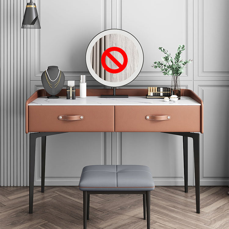 Faux Leather Vanity Desk and Stool in Orange/Grey Dressing Table