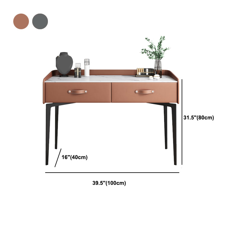 Faux Leather Vanity Desk and Stool in Orange/Grey Dressing Table