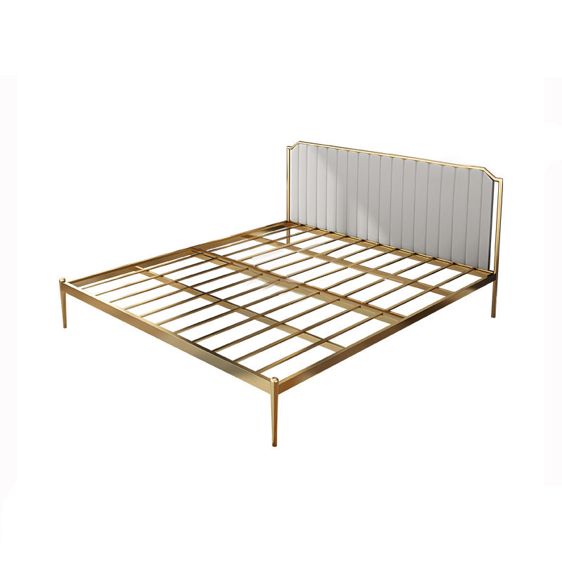 Glam Metal Panel Standard Bed, Beveled Upholstered Headboard Bed
