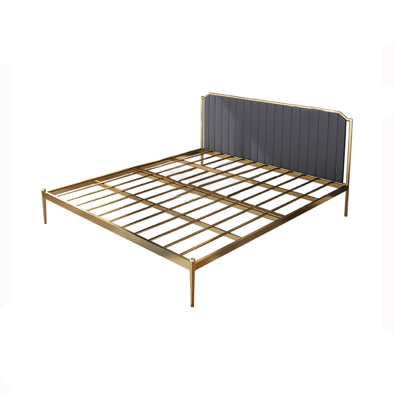 Glam Metal Panel Standard Bed, Beveled Upholstered Headboard Bed