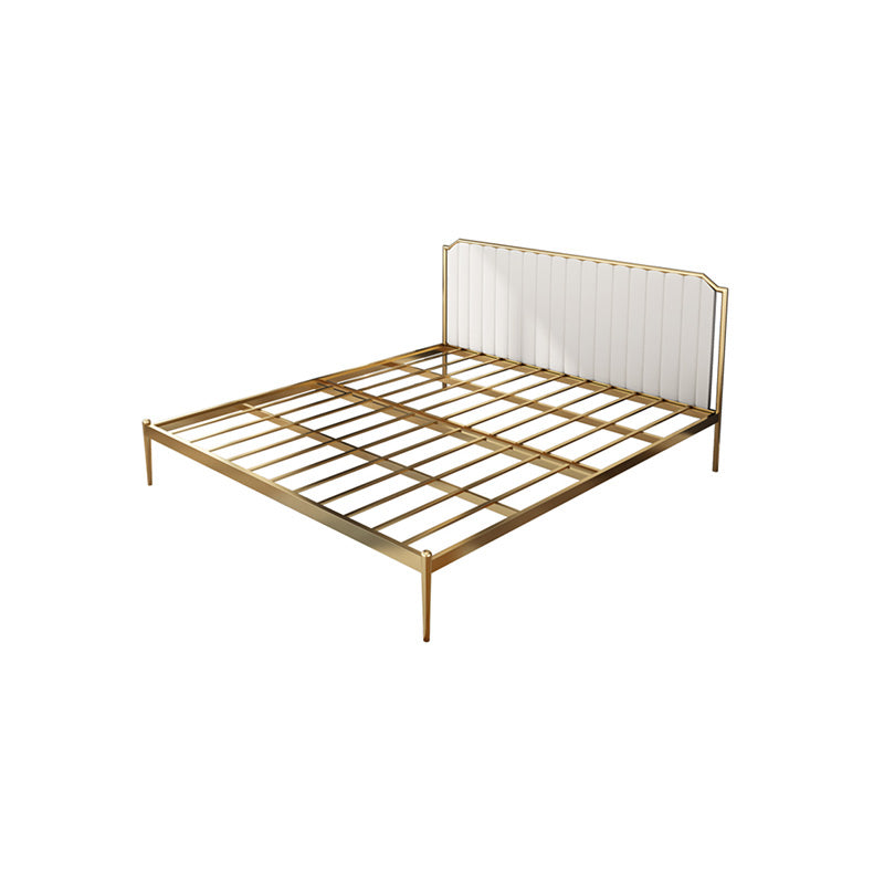 Glam Metal Panel Standard Bed, Beveled Upholstered Headboard Bed