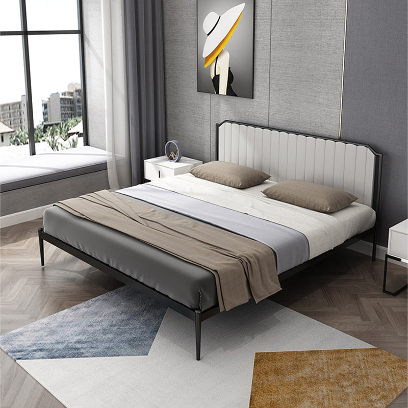 Glam Metal Panel Standard Bed, Beveled Upholstered Headboard Bed