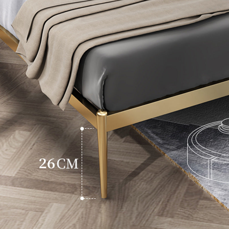 Glam Metal Panel Standard Bed, Beveled Upholstered Headboard Bed