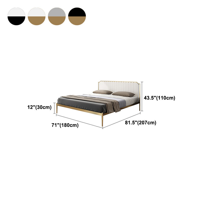 Glam Metal Panel Standard Bed, Beveled Upholstered Headboard Bed