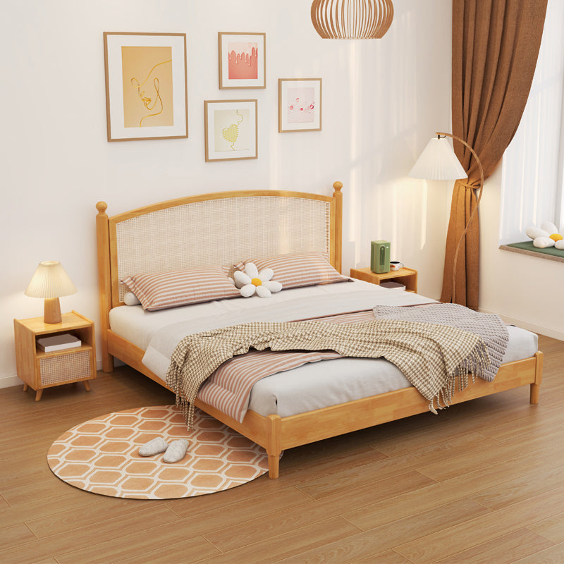 Tropical Wood Panel Standard Bed, Arched Wicker & Rattan Headboard Bed