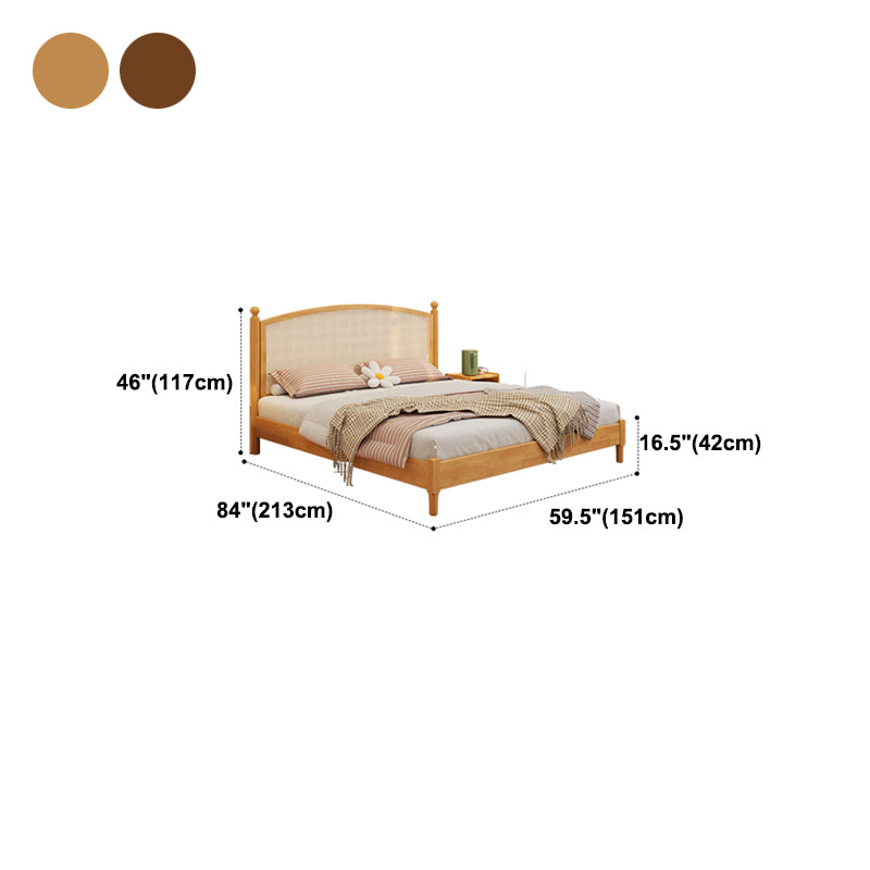 Tropical Wood Panel Standard Bed, Arched Wicker & Rattan Headboard Bed