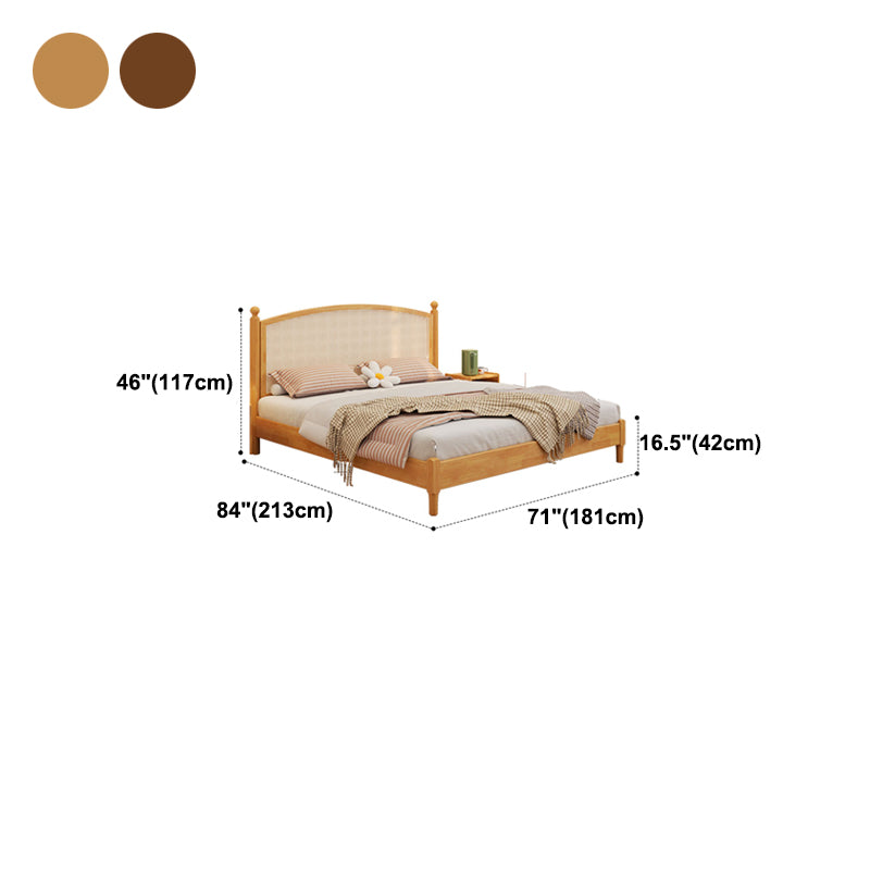 Tropical Wood Panel Standard Bed, Arched Wicker & Rattan Headboard Bed