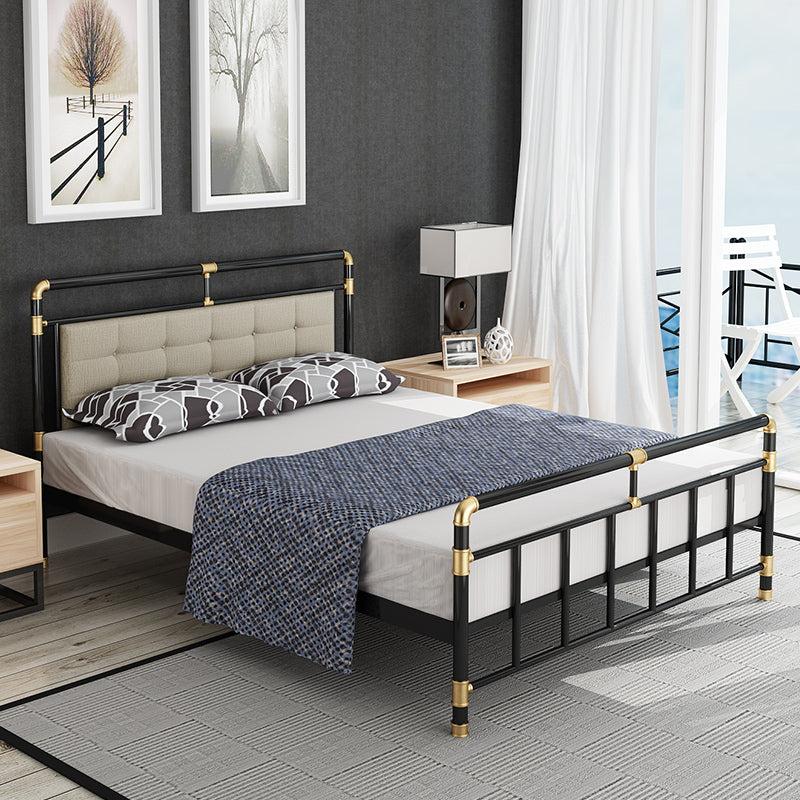 Industrial Metal Standard Bed, Open-Frame Rectangular Headboard Bed