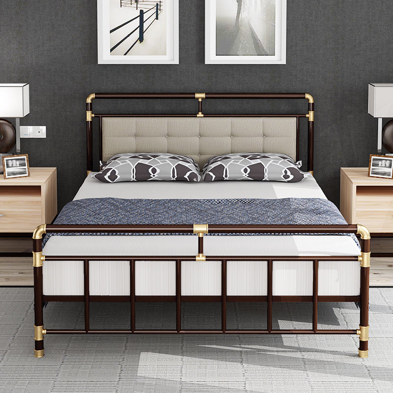 Industrial Metal Standard Bed, Open-Frame Rectangular Headboard Bed