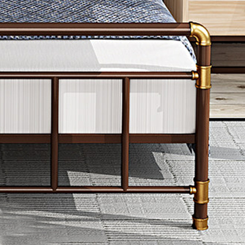 Industrial Metal Standard Bed, Open-Frame Rectangular Headboard Bed