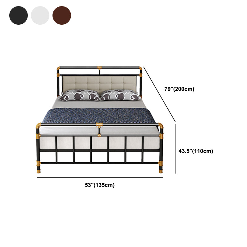 Industrial Metal Standard Bed, Open-Frame Rectangular Headboard Bed
