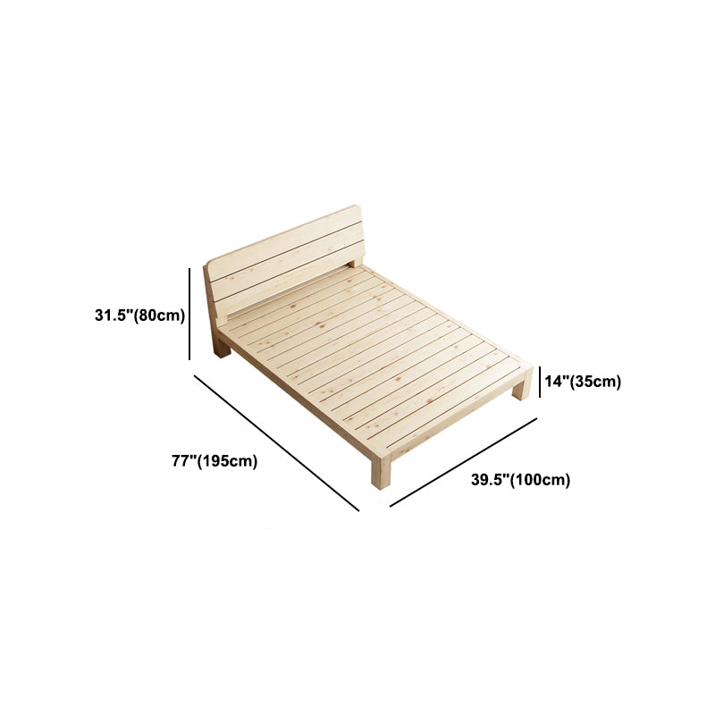 Scandinavian Wood Standard Bed, Slat Rectangular Headboard Bed