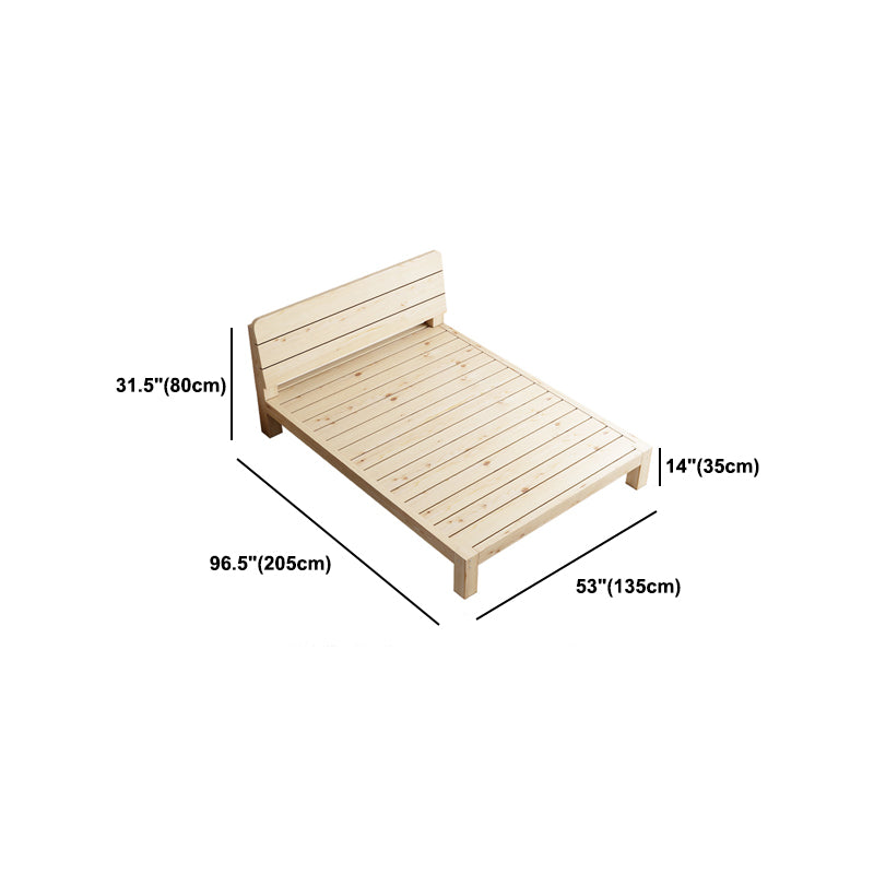 Scandinavian Wood Standard Bed, Slat Rectangular Headboard Bed