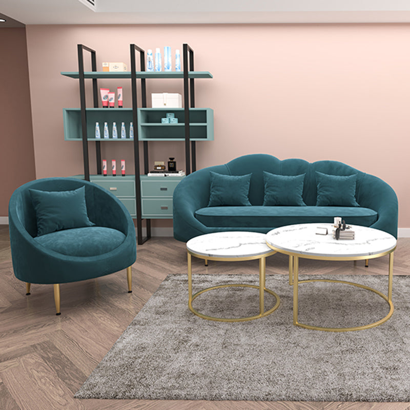 Velvet Slopped Arm Sofa Contemporary with Sewn Pillow Back for Apartment
