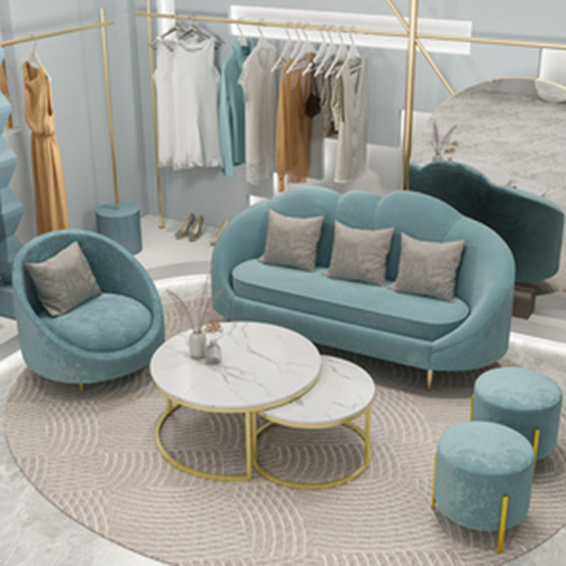Velvet Slopped Arm Sofa Contemporary with Sewn Pillow Back for Apartment