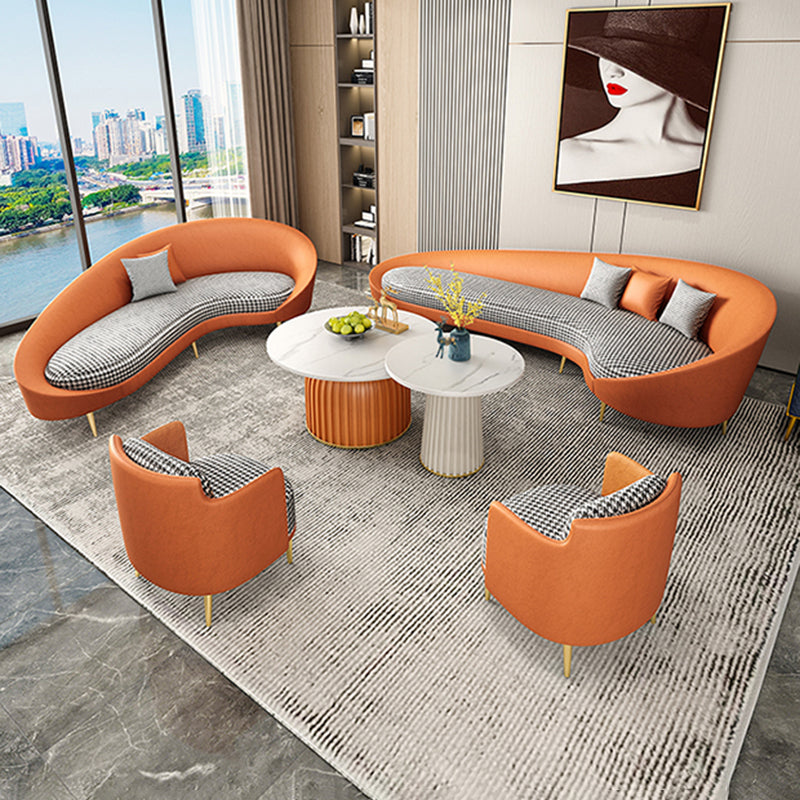 Faux Leather Curved Sofa with Slopped Arm for Living Room 33.47" High
