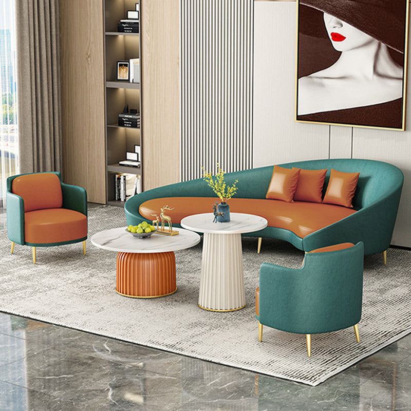 Faux Leather Curved Sofa with Slopped Arm for Living Room 33.47" High