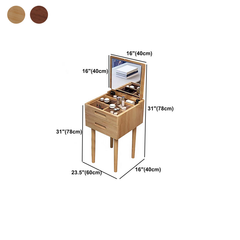 Traditional Solid Wood 2 Drawers Vanity Table with Mirror and Stool