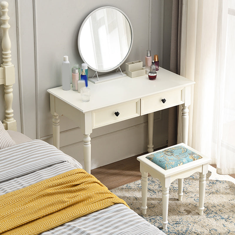 White Solid Wood Vanity Dressing Table Set Bedroom Make-up Vanity Table - 30.7" H