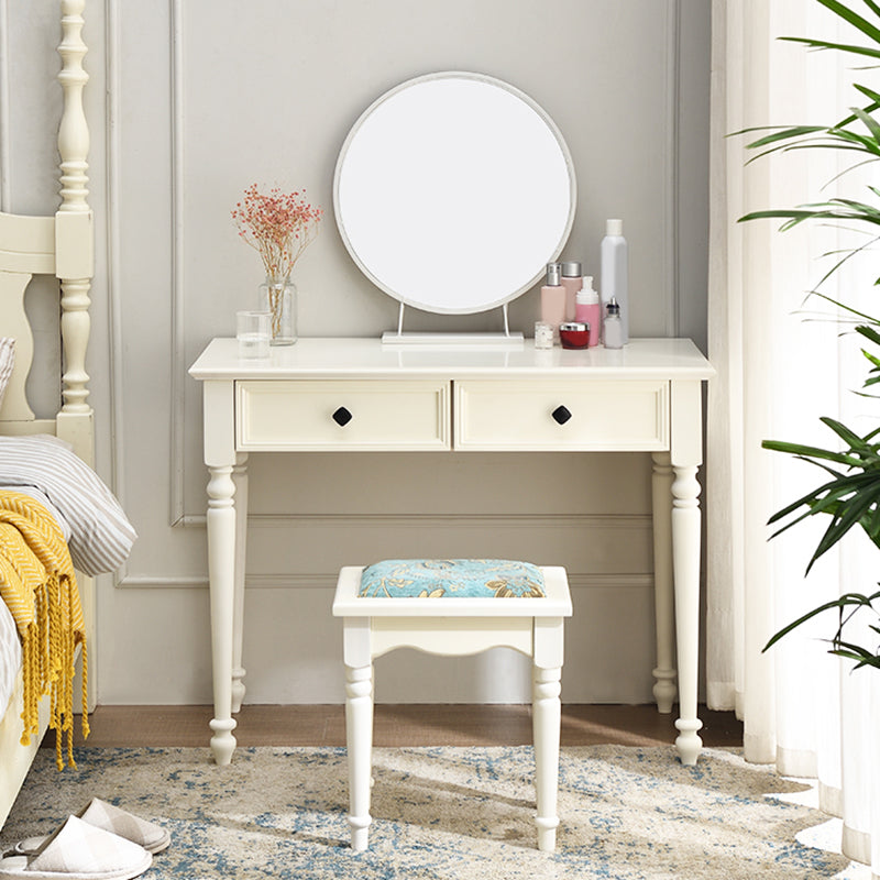 White Solid Wood Vanity Dressing Table Set Bedroom Make-up Vanity Table - 30.7" H