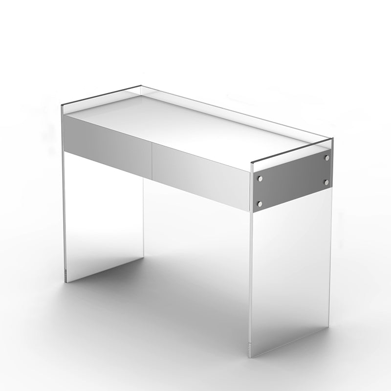 Contemporary 2 Drawers Vanity Table with Mirror & Stool Clear Acrylic Vanity Table Set